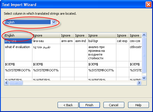 Select original and target language of localization